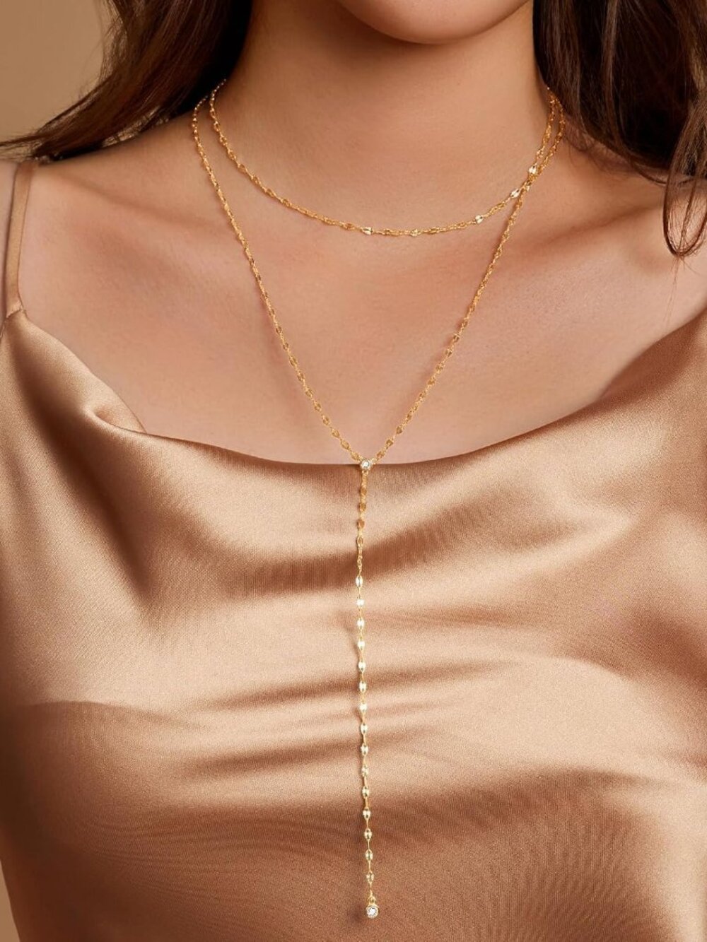 Lariat Gold Necklace for Women, Dainty Long Necklace 14k Gold/Silver Plated Laye - Picture 2 of 7